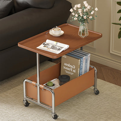 Modern Minimalist Rectangular Iron Frame High Density Panel Artificial Leather End Table 1-Storage For Living Room