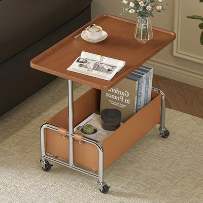 Modern Minimalist Rectangular Iron Frame High Density Panel Artificial Leather End Table 1-Storage For Living Room