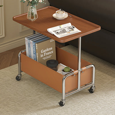 Modern Minimalist Rectangular Iron Frame High Density Panel Artificial Leather End Table 1-Storage For Living Room