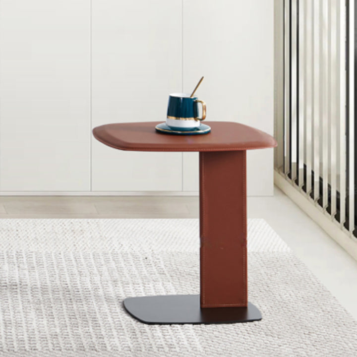 Moderner minimalistischer rechteckiger Beistelltisch aus Kunstsattelleder und Carbonstahl für das Wohnzimmer 