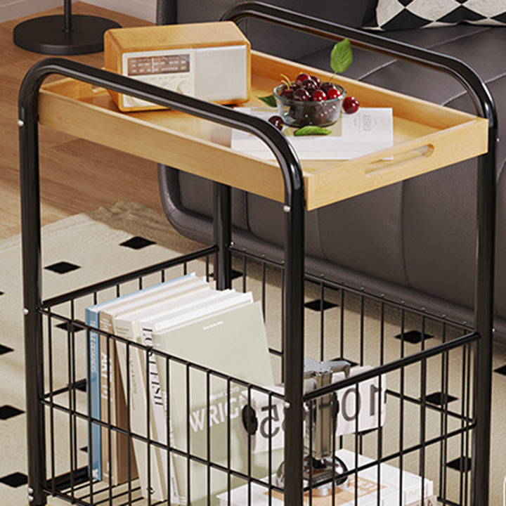 Moderner minimalistischer abnehmbarer rechteckiger Nan-Bambus-Stahlrohr-Beistelltisch mit 1 Regal und 1 Stauraum für das Wohnzimmer 