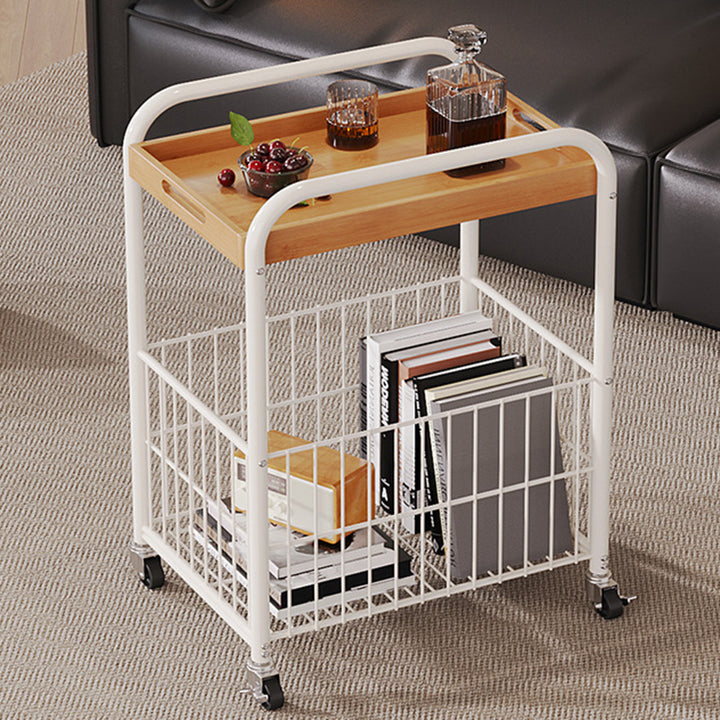 Moderner minimalistischer abnehmbarer rechteckiger Nan-Bambus-Stahlrohr-Beistelltisch mit 1 Regal und 1 Stauraum für das Wohnzimmer 