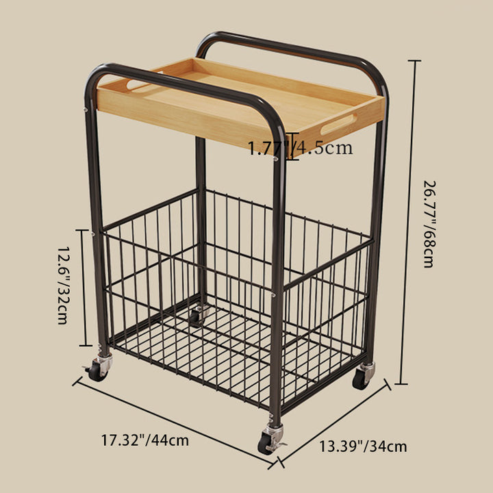 Moderner minimalistischer abnehmbarer rechteckiger Nan-Bambus-Stahlrohr-Beistelltisch mit 1 Regal und 1 Stauraum für das Wohnzimmer 