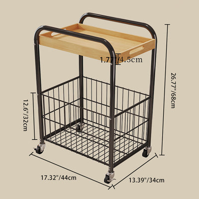 Table d'extrémité rectangulaire amovible minimaliste moderne en bambou nan avec tube en acier, 1 étagère, 1 rangement pour salon 
