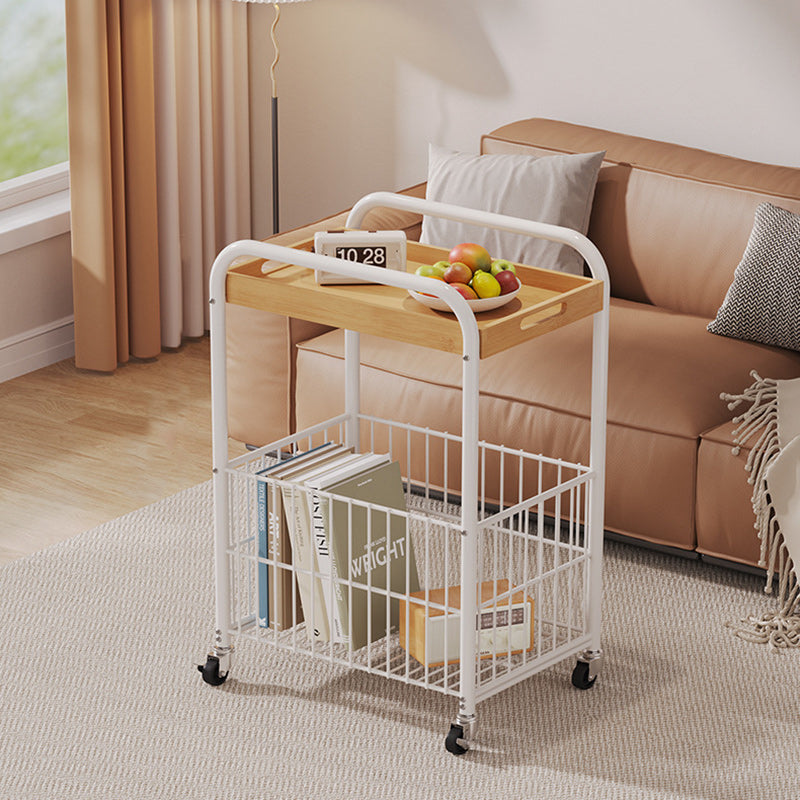 Moderner minimalistischer abnehmbarer rechteckiger Nan-Bambus-Stahlrohr-Beistelltisch mit 1 Regal und 1 Stauraum für das Wohnzimmer 