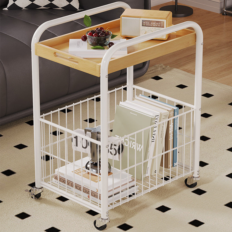 Moderner minimalistischer abnehmbarer rechteckiger Nan-Bambus-Stahlrohr-Beistelltisch mit 1 Regal und 1 Stauraum für das Wohnzimmer 