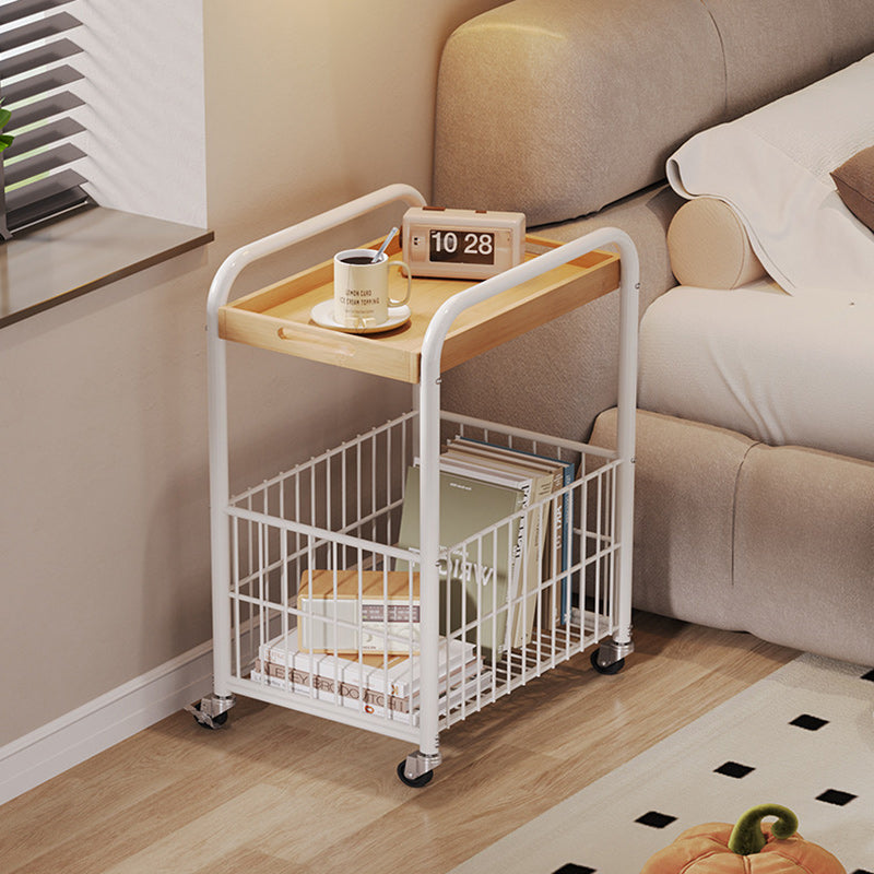 Moderner minimalistischer abnehmbarer rechteckiger Nan-Bambus-Stahlrohr-Beistelltisch mit 1 Regal und 1 Stauraum für das Wohnzimmer 
