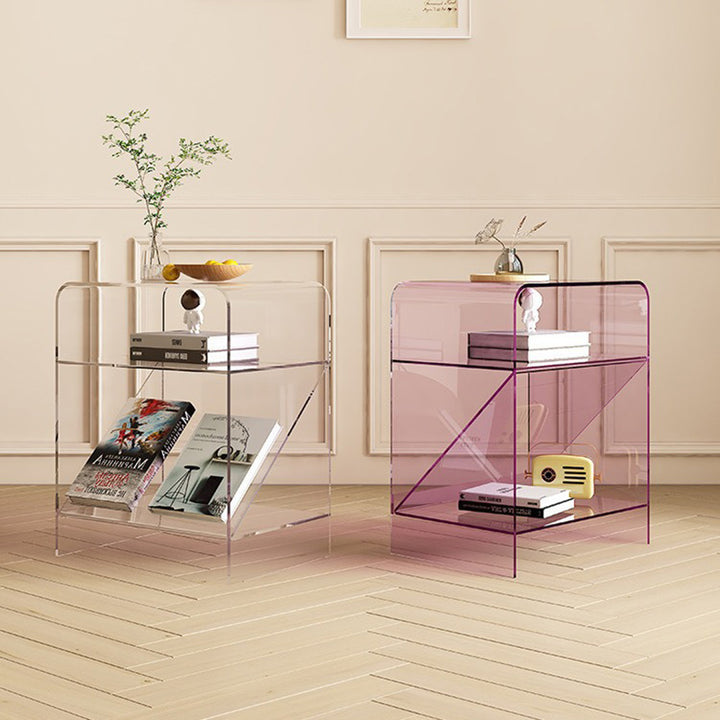 Moderner minimalistischer rechteckiger Acryl-Beistelltisch mit 3 Ebenen für das Wohnzimmer 