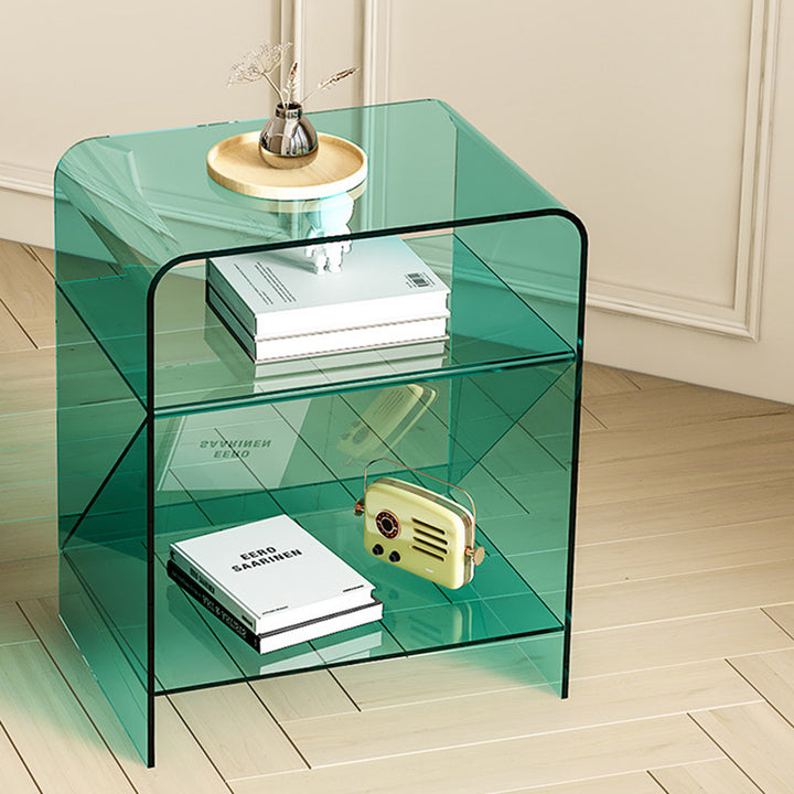 Mesa Auxiliar Acrílica Rectangular Minimalista Moderna de 3 Niveles para Sala de Estar 