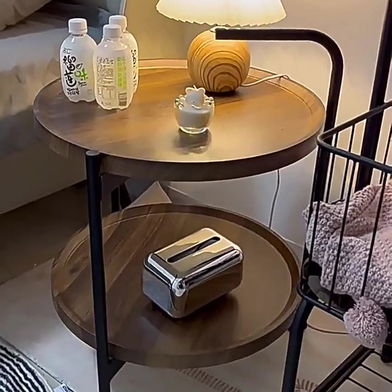 Modern Minimalist Removable Round Faux Panel Steel Tube End Table 2-Tier For Living Room