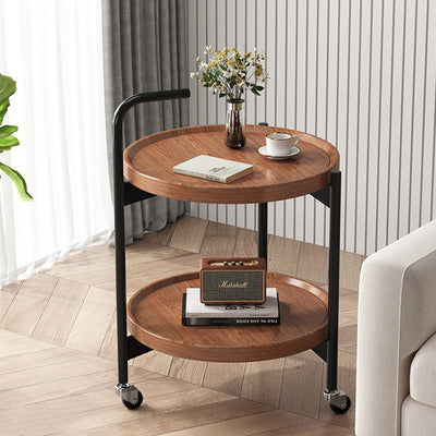 Table d'appoint moderne minimaliste amovible à panneau rond en faux tube en acier à 2 niveaux pour salon 