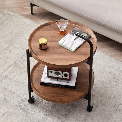Table d'appoint moderne minimaliste amovible à panneau rond en faux tube en acier à 2 niveaux pour salon 