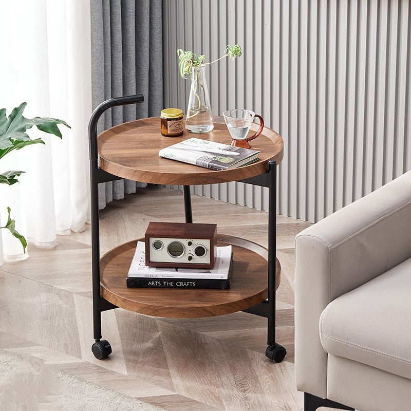 Modern Minimalist Removable Round Faux Panel Steel Tube End Table 2-Tier For Living Room