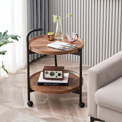 Table d'appoint moderne minimaliste amovible à panneau rond en faux tube en acier à 2 niveaux pour salon 