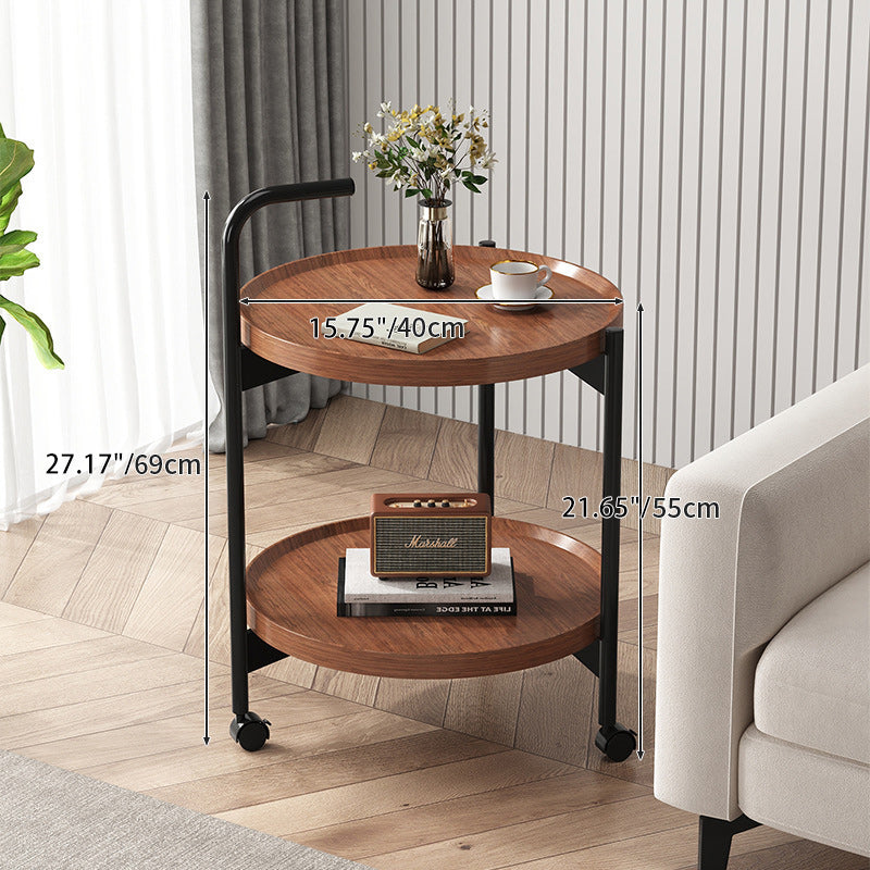 Modern Minimalist Removable Round Faux Panel Steel Tube End Table 2-Tier For Living Room