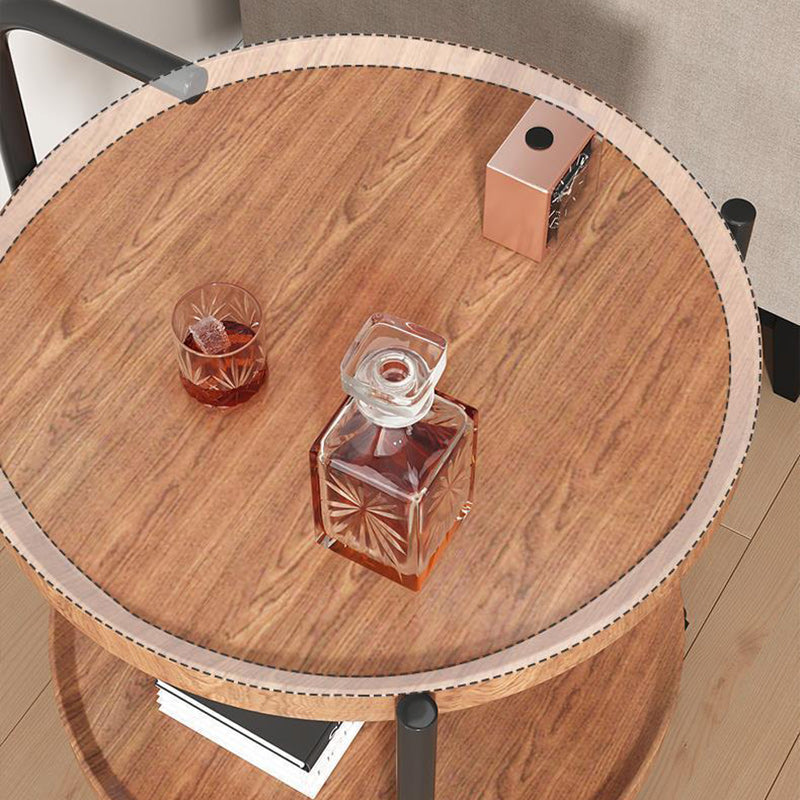 Modern Minimalist Removable Round Faux Panel Steel Tube End Table 2-Tier For Living Room