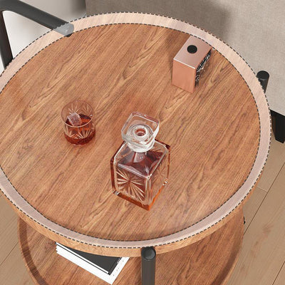 Table d'appoint moderne minimaliste amovible à panneau rond en faux tube en acier à 2 niveaux pour salon 
