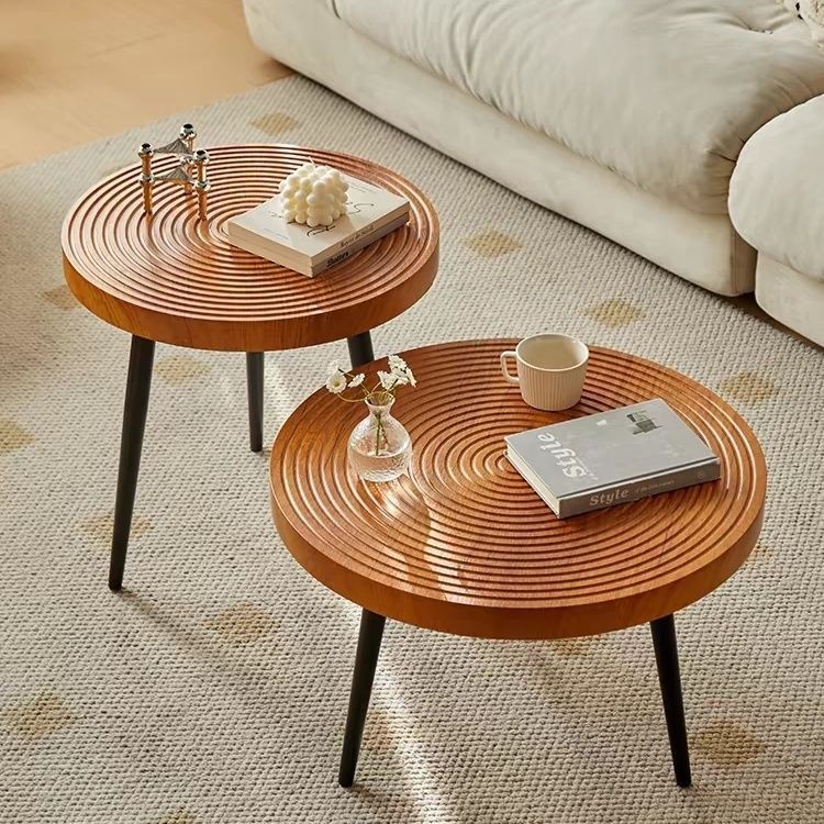 リビングルーム用の現代的な北欧ラウンド年次形状PVCプラスチック鉄フレームコーヒーテーブル 