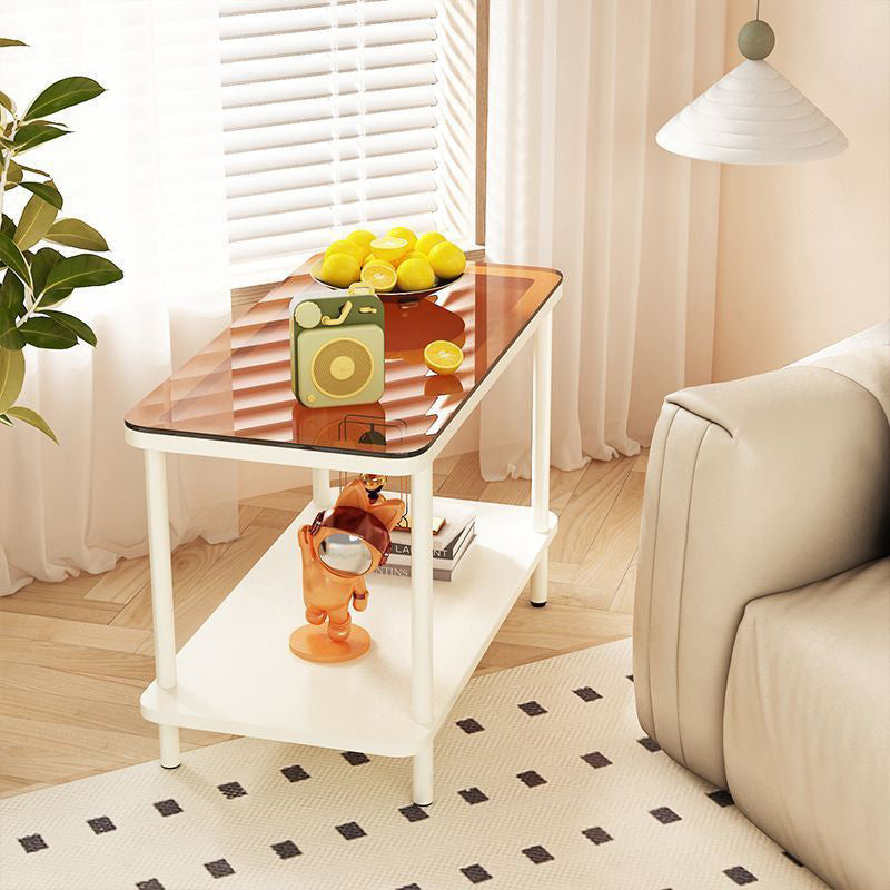 Modern Minimalist Rectangular Glass Iron Frame Side Table 2-Tier For Living Room