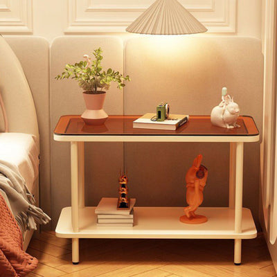 Modern Minimalist Rectangular Glass Iron Frame Side Table 2-Tier For Living Room