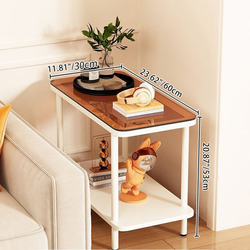 Modern Minimalist Rectangular Glass Iron Frame Side Table 2-Tier For Living Room