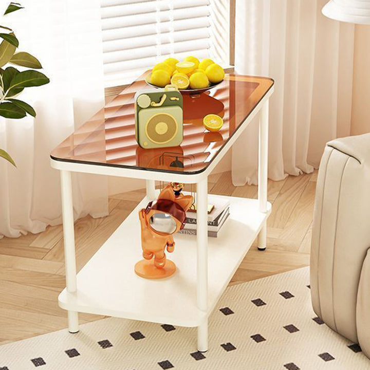 Modern Minimalist Rectangular Glass Iron Frame Side Table 2-Tier For Living Room