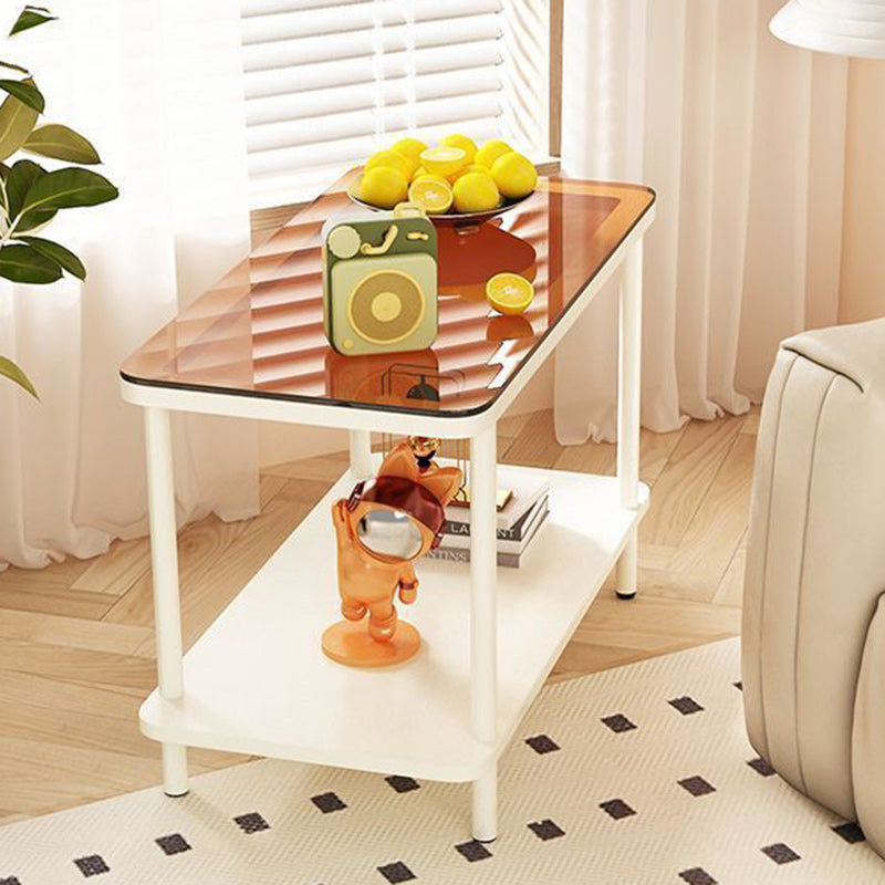 Modern Minimalist Rectangular Glass Iron Frame Side Table 2-Tier For Living Room