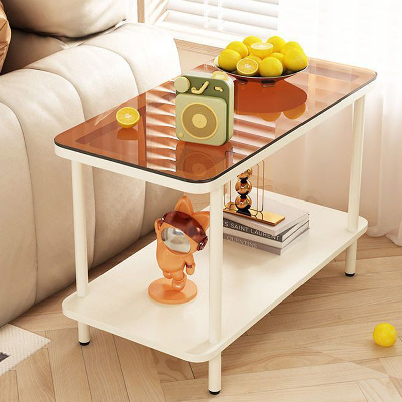 Modern Minimalist Rectangular Glass Iron Frame Side Table 2-Tier For Living Room