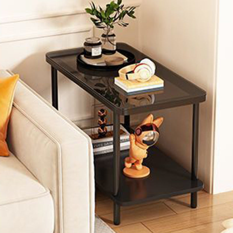Modern Minimalist Rectangular Glass Iron Frame Side Table 2-Tier For Living Room