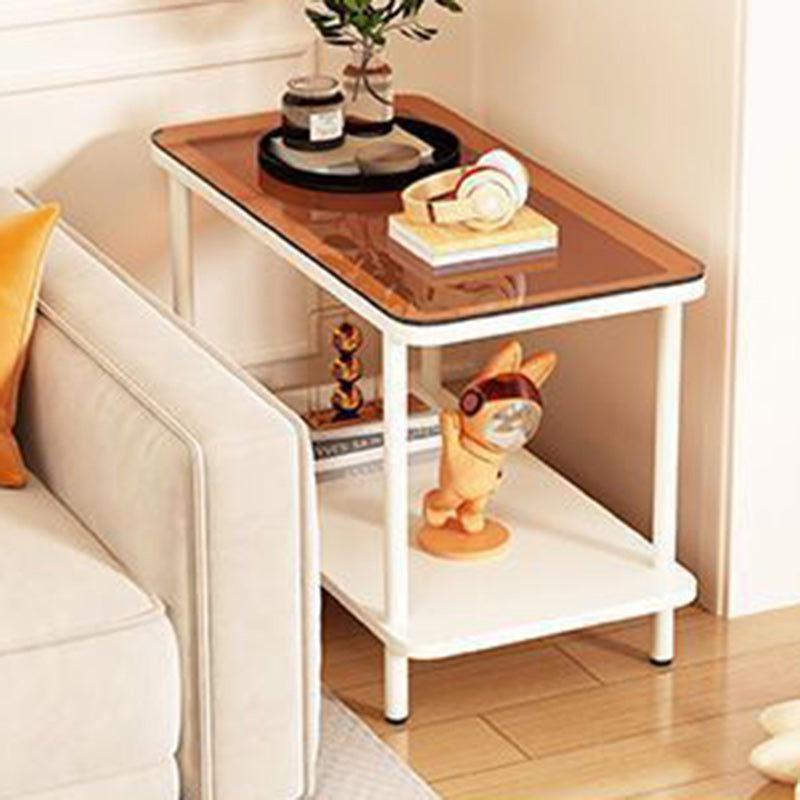Modern Minimalist Rectangular Glass Iron Frame Side Table 2-Tier For Living Room