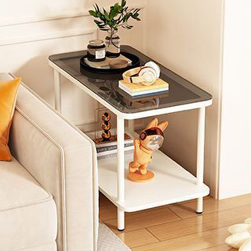 Modern Minimalist Rectangular Glass Iron Frame Side Table 2-Tier For Living Room