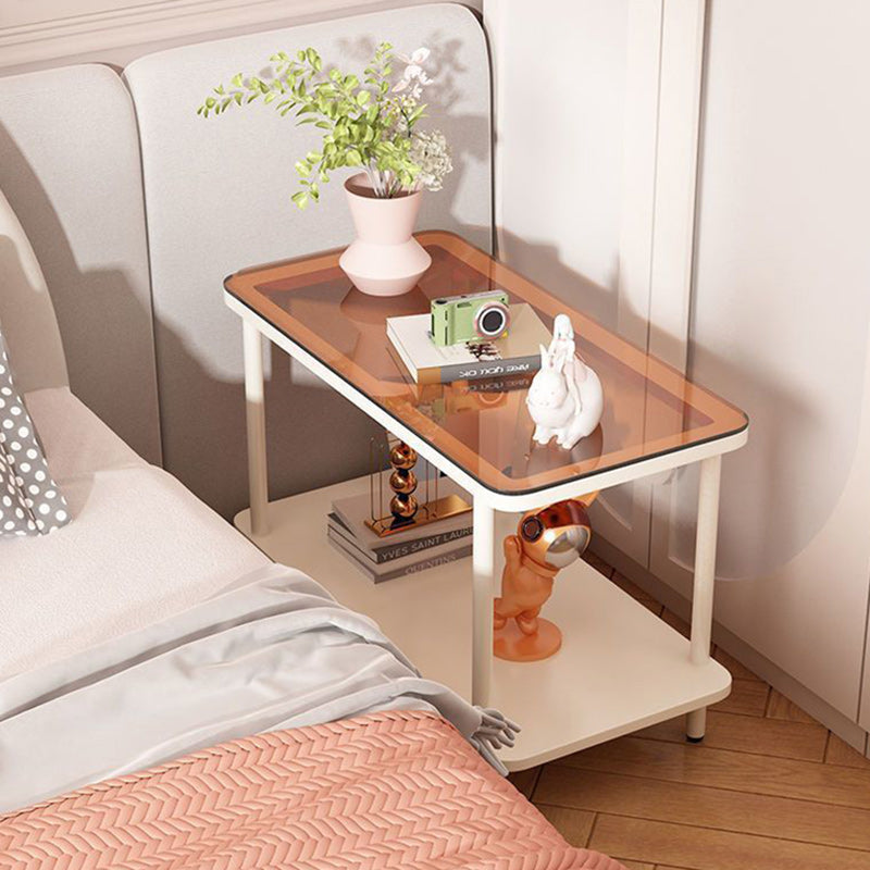 Modern Minimalist Rectangular Glass Iron Frame Side Table 2-Tier For Living Room