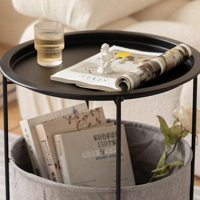 Table d'appoint ronde minimaliste moderne en fer avec 1 étagère et 1 rangement pour salon 