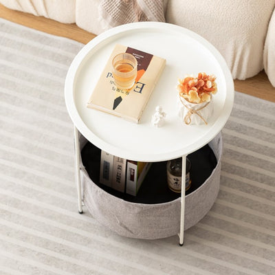 Table d'appoint ronde minimaliste moderne en fer avec 1 étagère et 1 rangement pour salon 