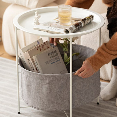 Table d'appoint ronde minimaliste moderne en fer avec 1 étagère et 1 rangement pour salon 