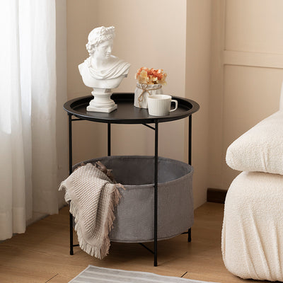 Table d'appoint ronde minimaliste moderne en fer avec 1 étagère et 1 rangement pour salon 