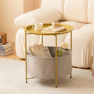 Table d'appoint ronde minimaliste moderne en fer avec 1 étagère et 1 rangement pour salon 