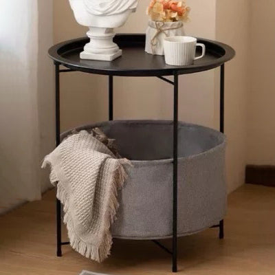 Table d'appoint ronde minimaliste moderne en fer avec 1 étagère et 1 rangement pour salon 