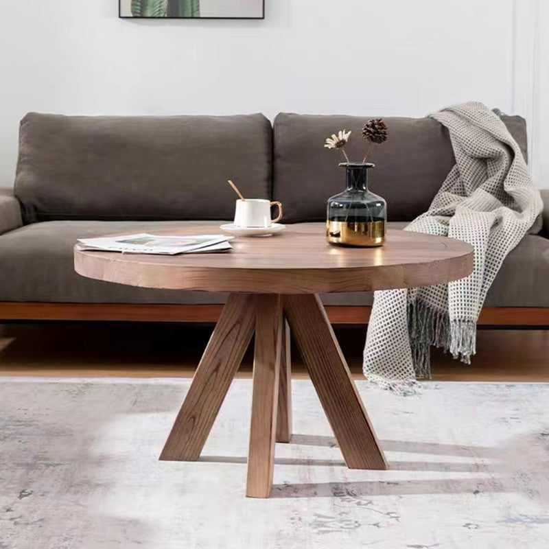 Contemporary Nordic Round Quadruple Pedestal Pine Wood Coffee Table For Living Room