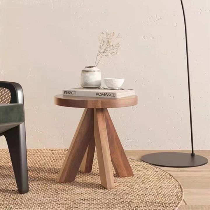 Contemporary Nordic Round Quadruple Pedestal Pine Wood Coffee Table For Living Room
