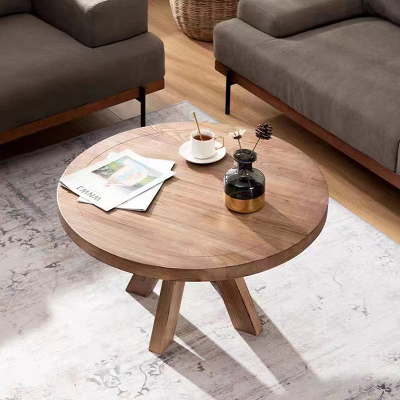 Contemporary Nordic Round Quadruple Pedestal Pine Wood Coffee Table For Living Room