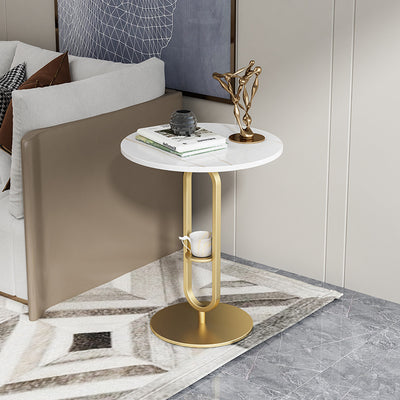 Table d'appoint ronde contemporaine en marbre avec base en métal pour le salon 
