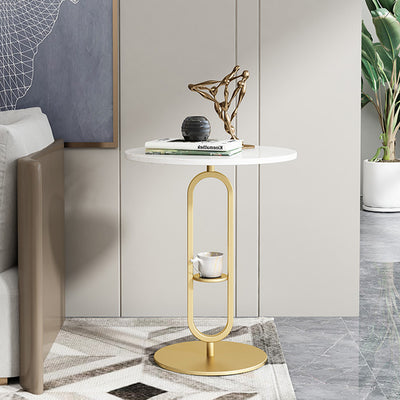 Table d'appoint ronde contemporaine en marbre avec base en métal pour le salon 