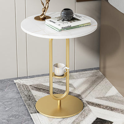 Table d'appoint ronde contemporaine en marbre avec base en métal pour le salon 