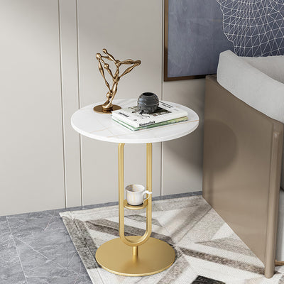 Table d'appoint ronde contemporaine en marbre avec base en métal pour le salon 