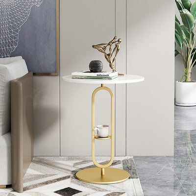 Table d'appoint ronde contemporaine en marbre avec base en métal pour le salon 