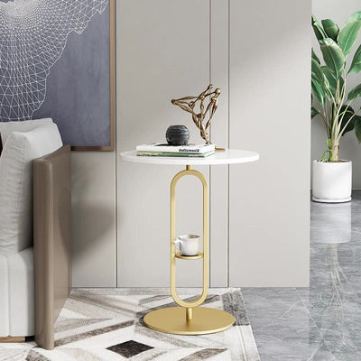 Table d'appoint ronde contemporaine en marbre avec base en métal pour le salon 