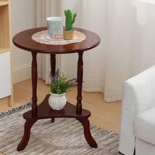 Traditional French Round Triangle Base MDF Birch Wood Coffee Table 2-Tier For Living Room
