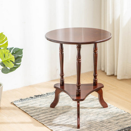 Traditional French Round Triangle Base MDF Birch Wood Coffee Table 2-Tier For Living Room
