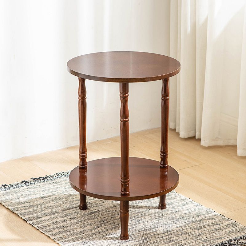 Mesa de café redonda tradicional europea de madera maciza de 2 niveles para sala de estar 